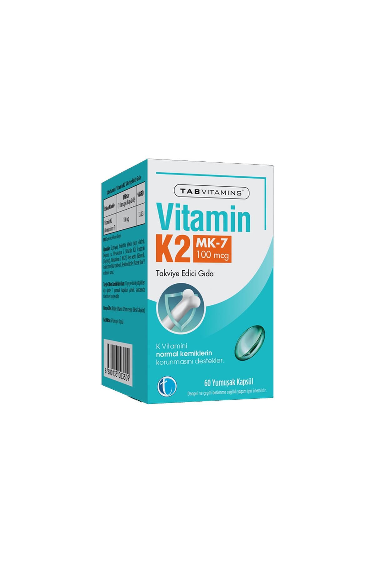 TAB İlaç Sanayi A.ŞTab Vitamins Vitamin K2 60 Kapsül8680133003509