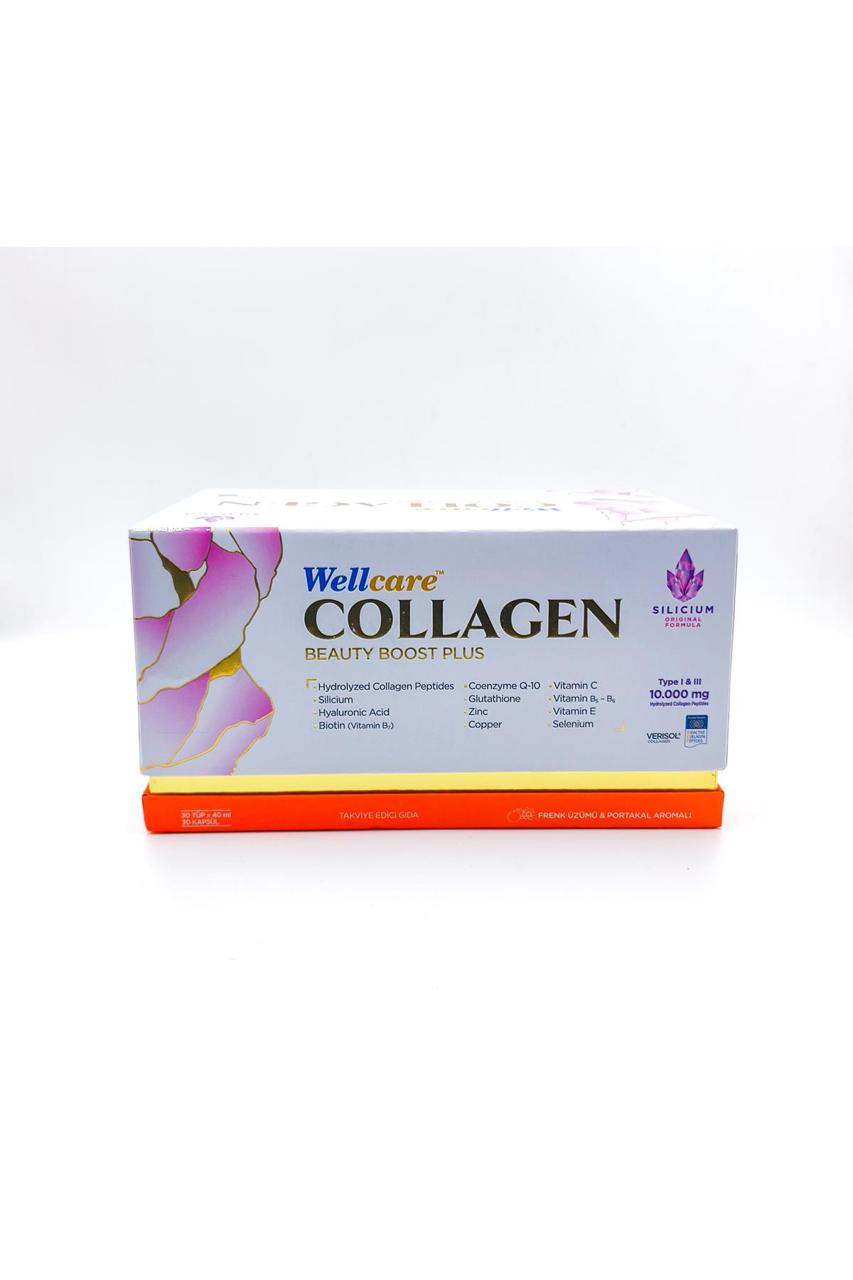 WELLCAREWellcare Collagen Beauty Boost Plus Frenk Üzümü-Portakal Aromalı 10.000 mg Likit 30 Tüp 30 Kapsül8699680650036