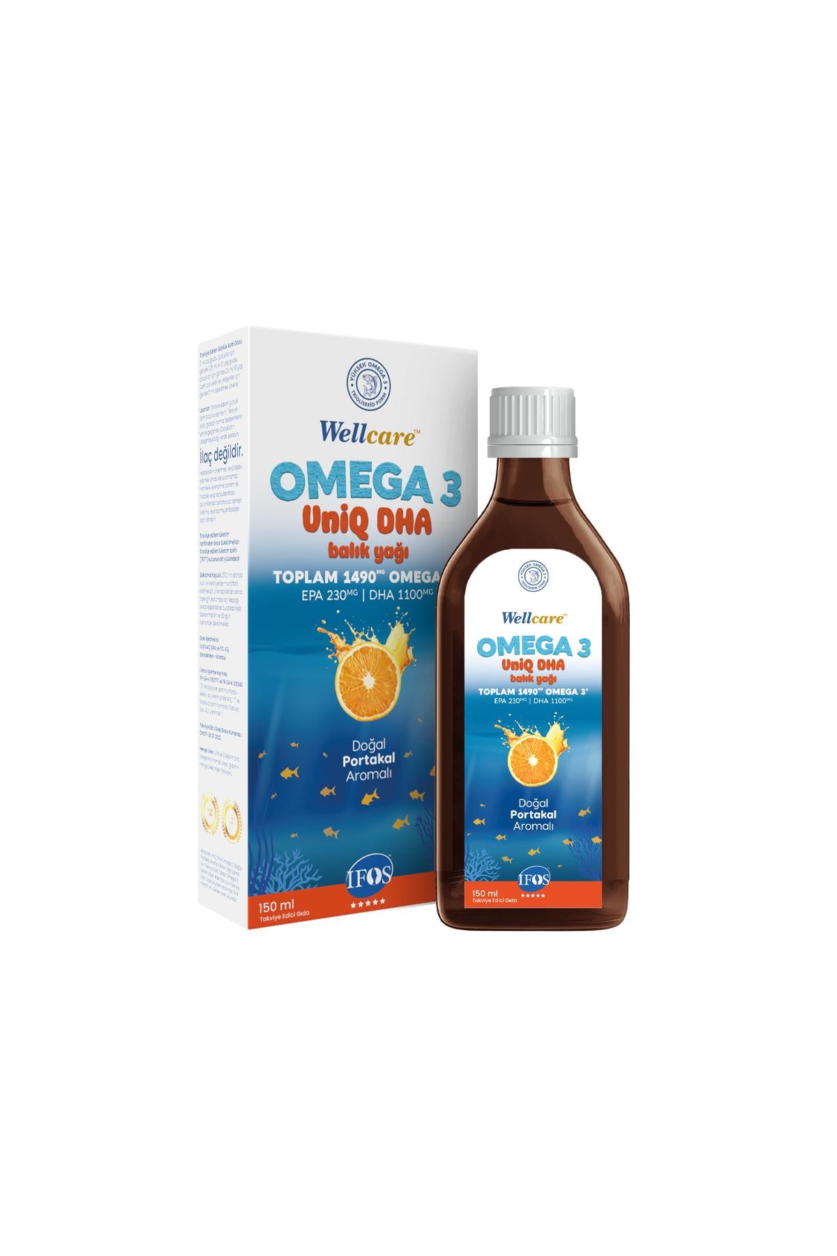 WELLCAREWellcare Uniq Dha Omega 3 Doğal Portakal Aromalı Balık Yağı - 150 ML8699680570105