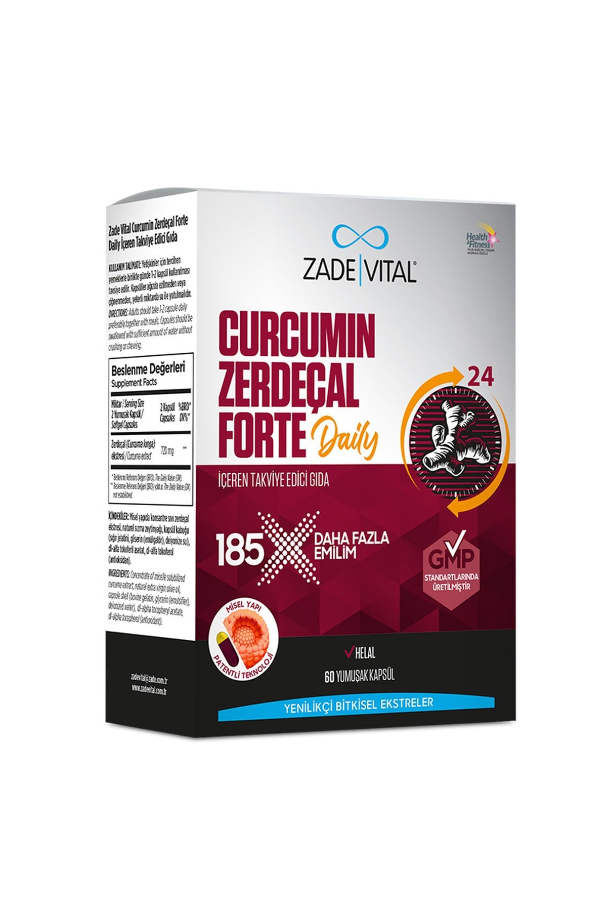 Zade VıtalZade Vital Curcumin Zerdeçal Forte Daily 60 Yumuşak Kapsül8690712028335