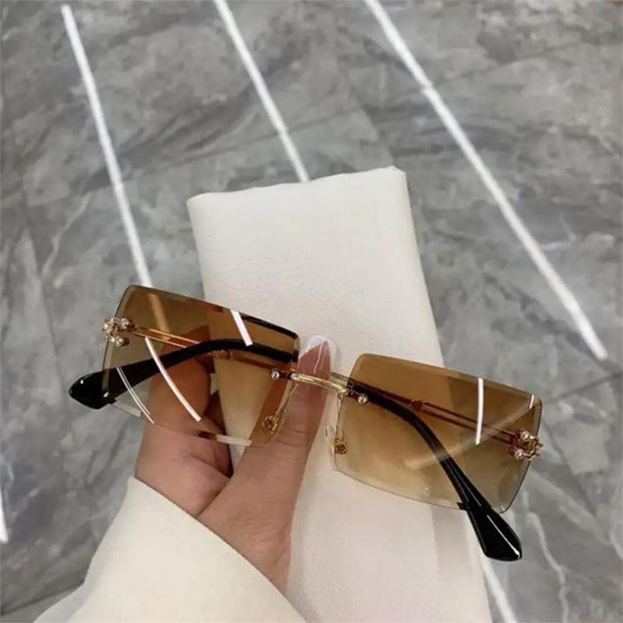 Çerçevesiz Fashion Style Kahverengi Degrade Camlı Güneş Gözlüğü