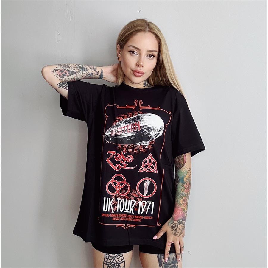 Led Zeppelin Uk Tour 1971 Siyah Unisex T-Shirt