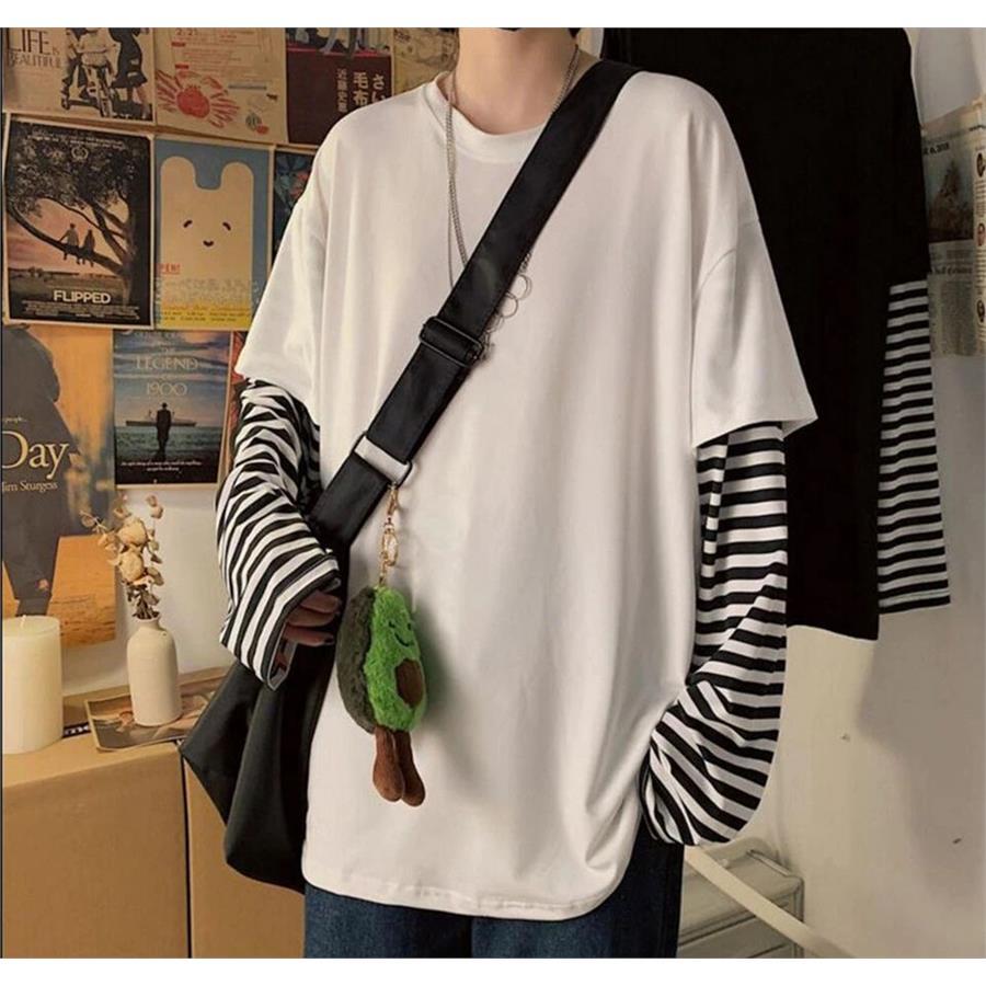 Oversize Düz Beyaz Çizgili Uzun Kollu T-Shirt