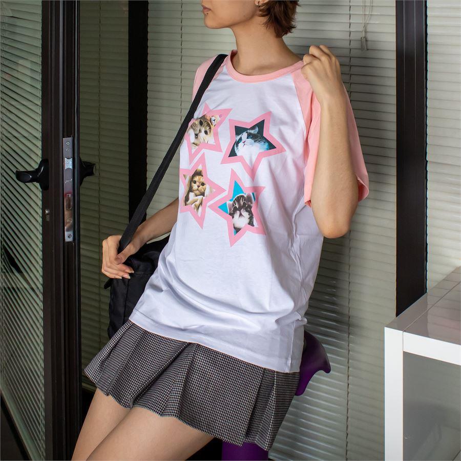 Pembe Kollu Beyaz Raglan All Star Cats Unisex T-Shirt