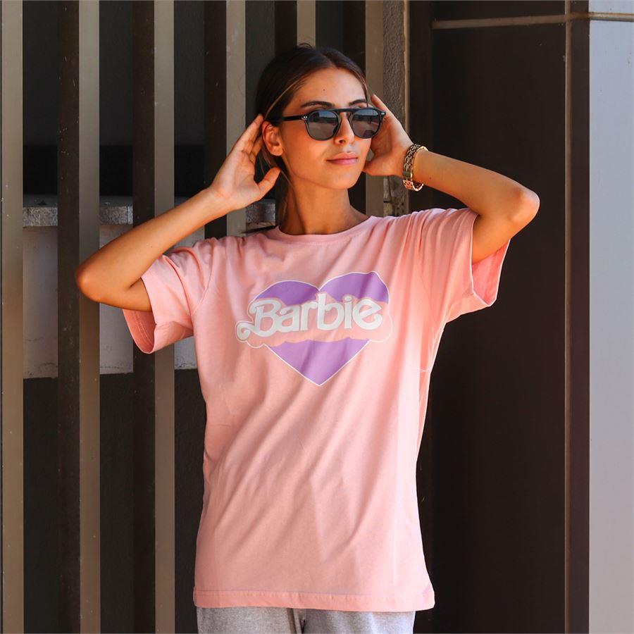 Pembe Yeni Kalpli Barbie Logo Unisex T-Shirt