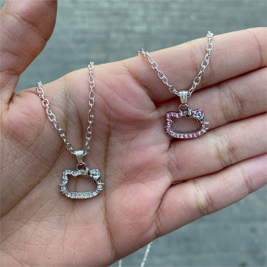 Silver Hello Kitty Taşlı Çift Kolye