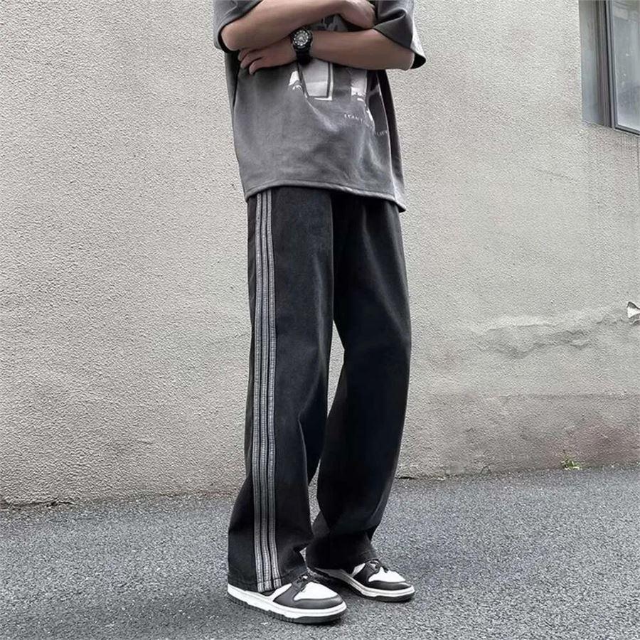 Siyah Vintage Three Lines Baggy Kot Pantolon