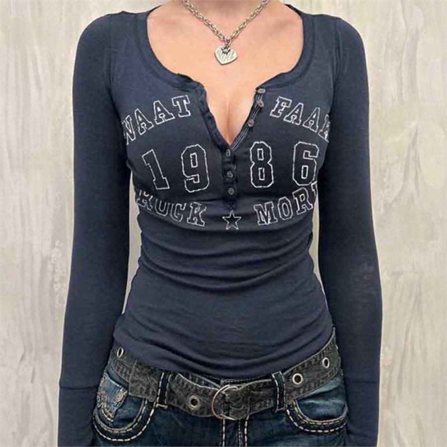 Vintage Lacivert Waat Faak Rock More Uzun Kollu Crop