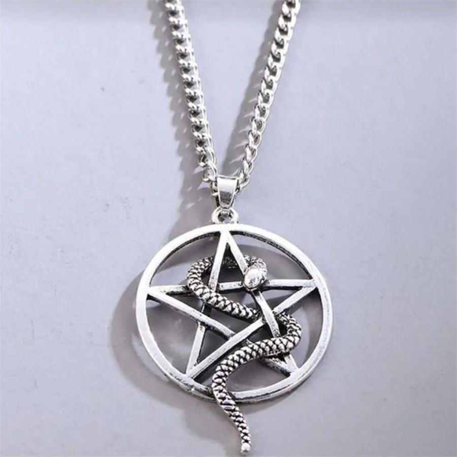 Yılan Detaylı Pentagram Kolye