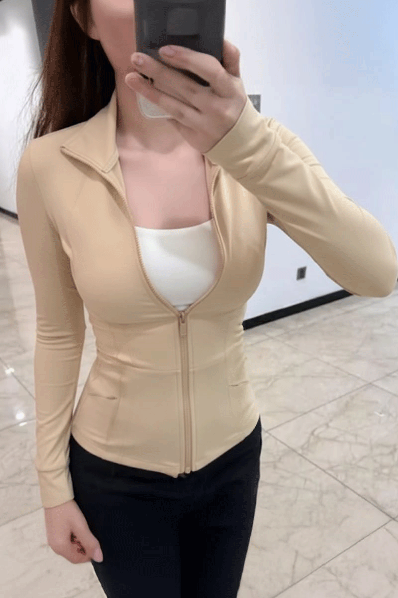 Bej Cepli Parmak Delikli Street Y2K Crop Hırka