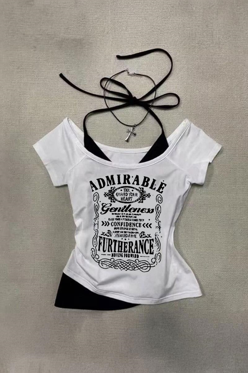 Beyaz Admirable Madonna Yaka Ek Askılı Gotik Grunge Y2K Kısa Kollu Full Body Crop