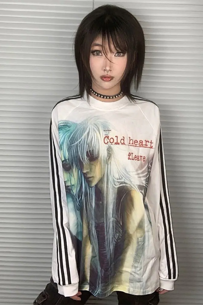 Beyaz Cold Heart 3 Şeritli Y2K Sweatshirt