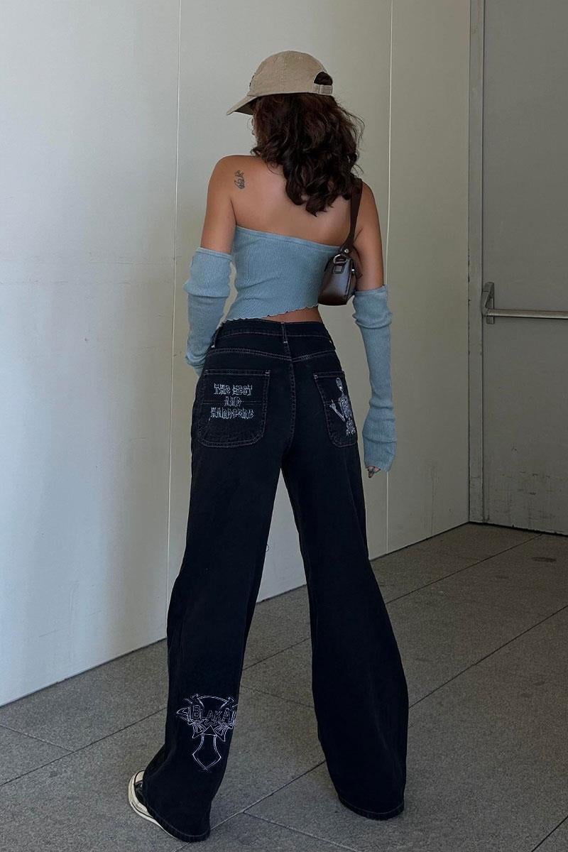 Beyaz Nakışlı Skeleton The Best And Hardcore Jean Pantolon