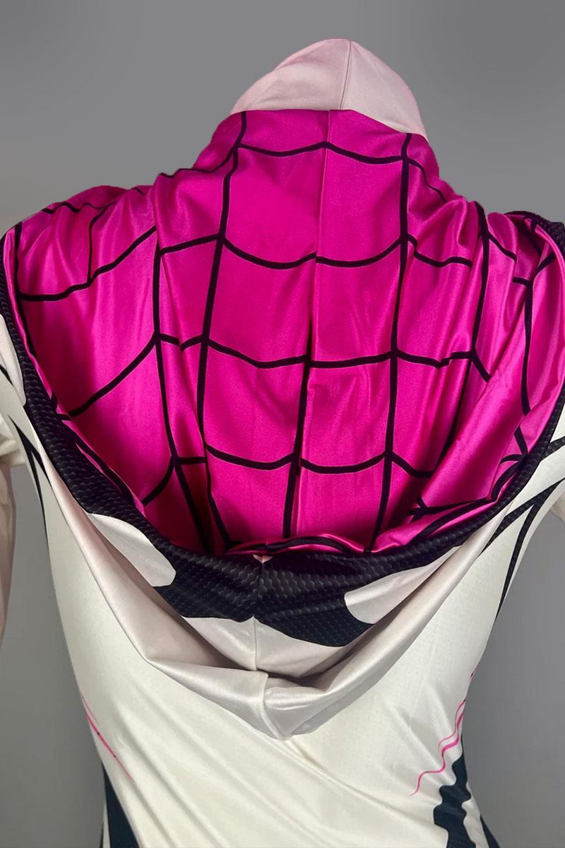 Beyaz Spider Cosplay Kolluklu Çıtçıtlı Body
