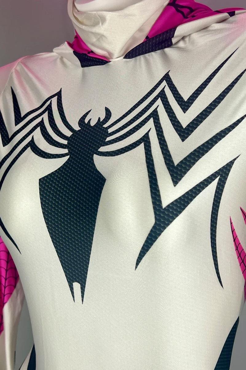 Beyaz Spider Cosplay Kolluklu Çıtçıtlı Body