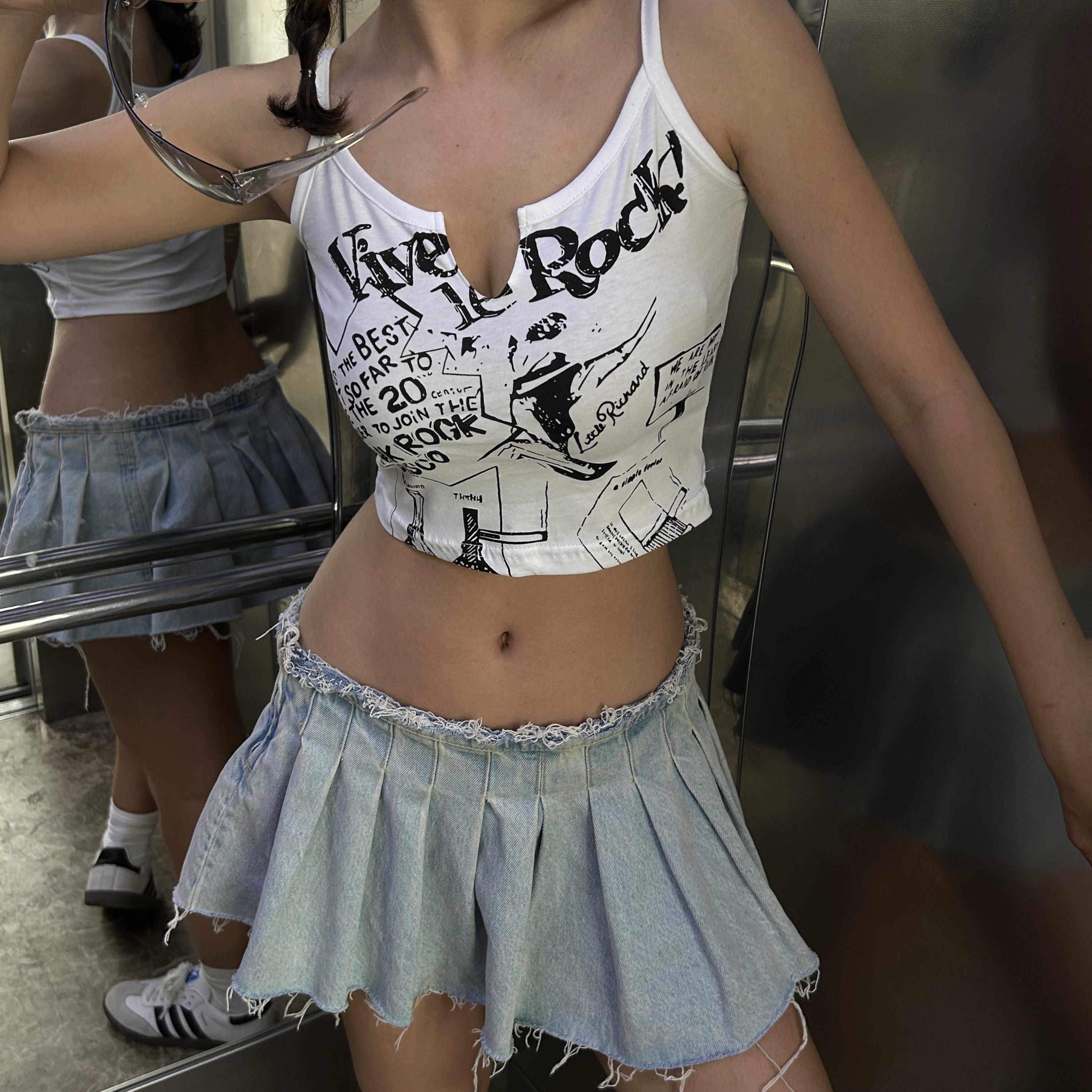 Beyaz Vive Le Rock Askılı Crop 