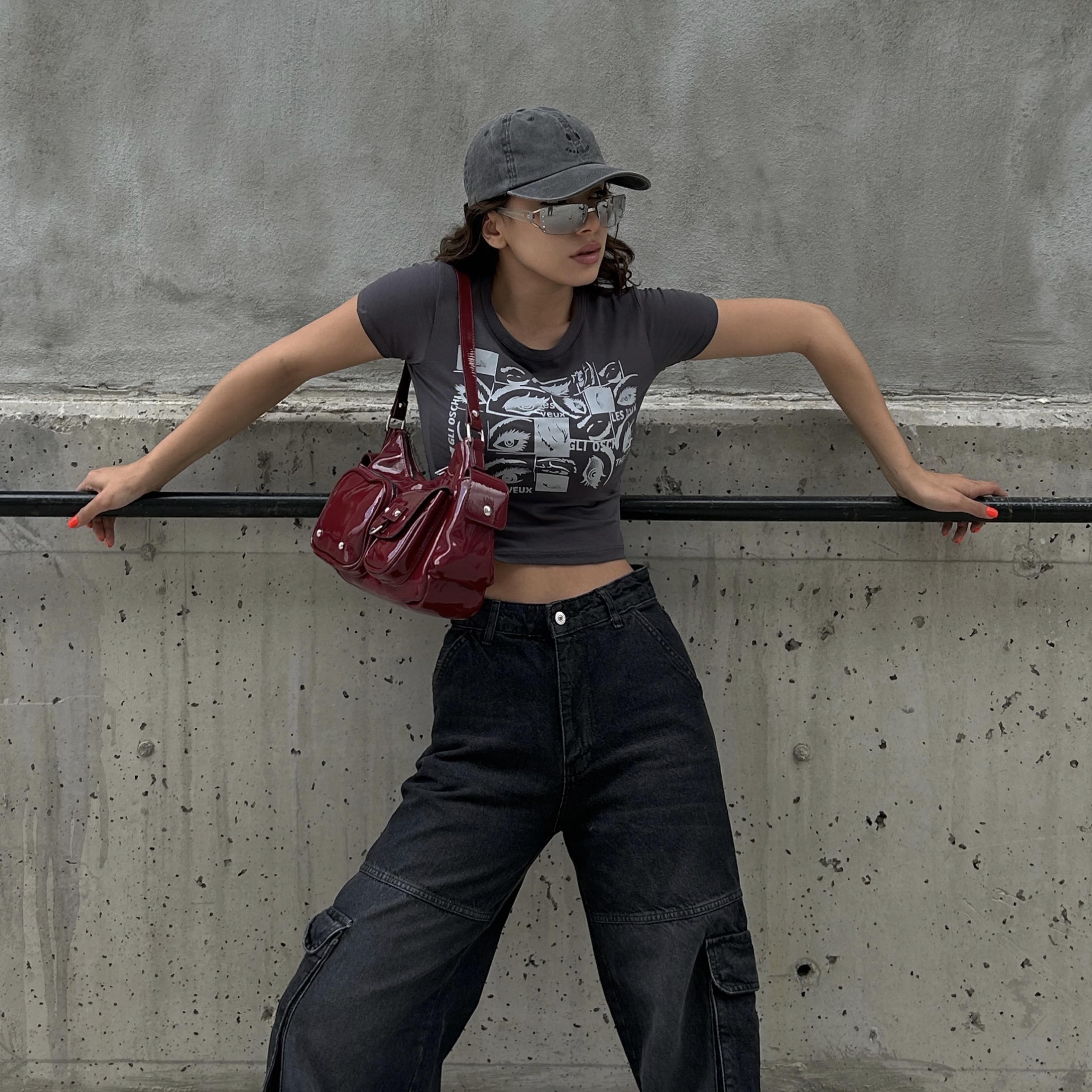 Füme Negative Eyes - Les Veux Kısa Kollu Crop