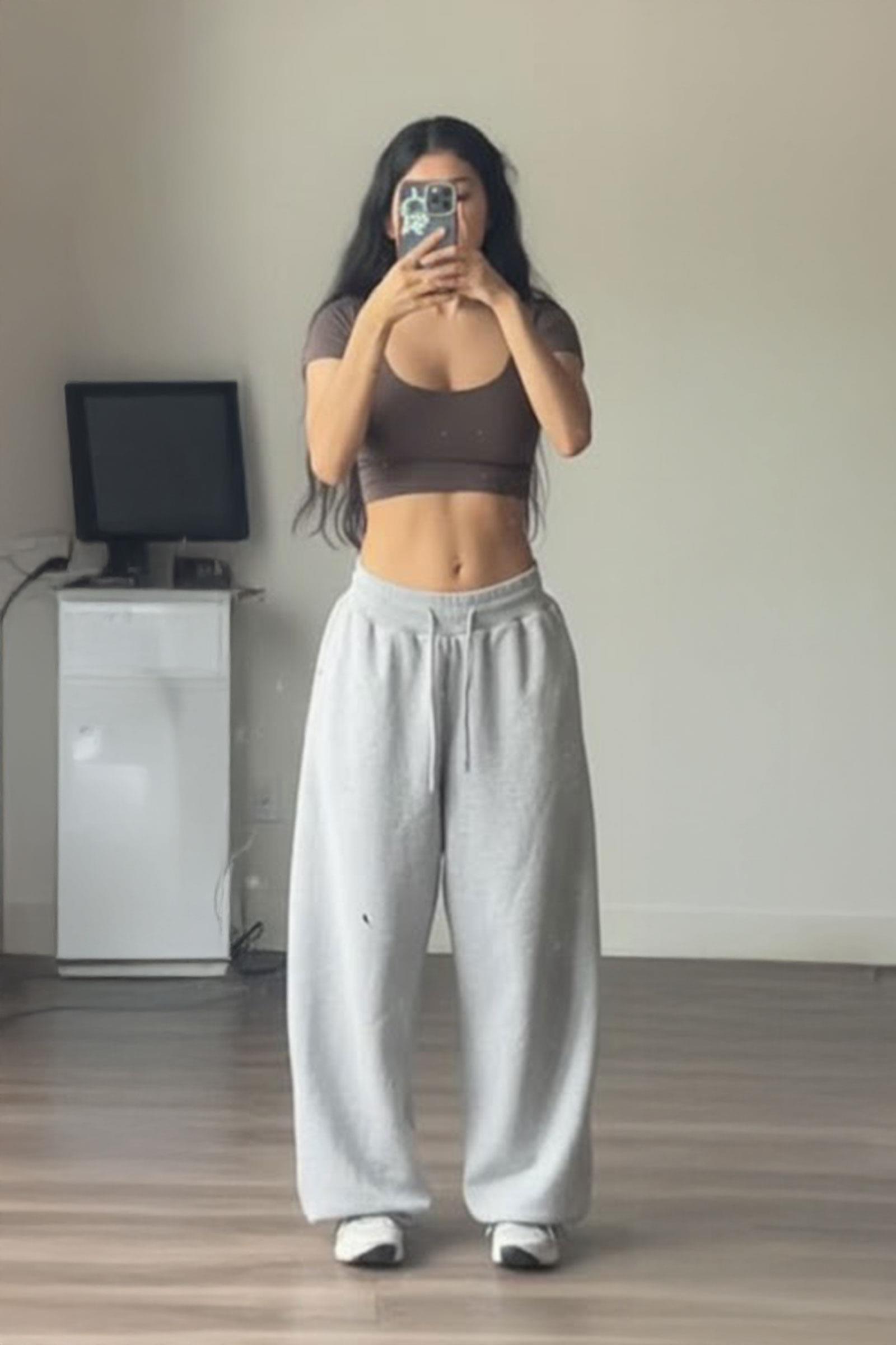 Gri Melanj Beli Lastikli Y2K Unisex Eşofman