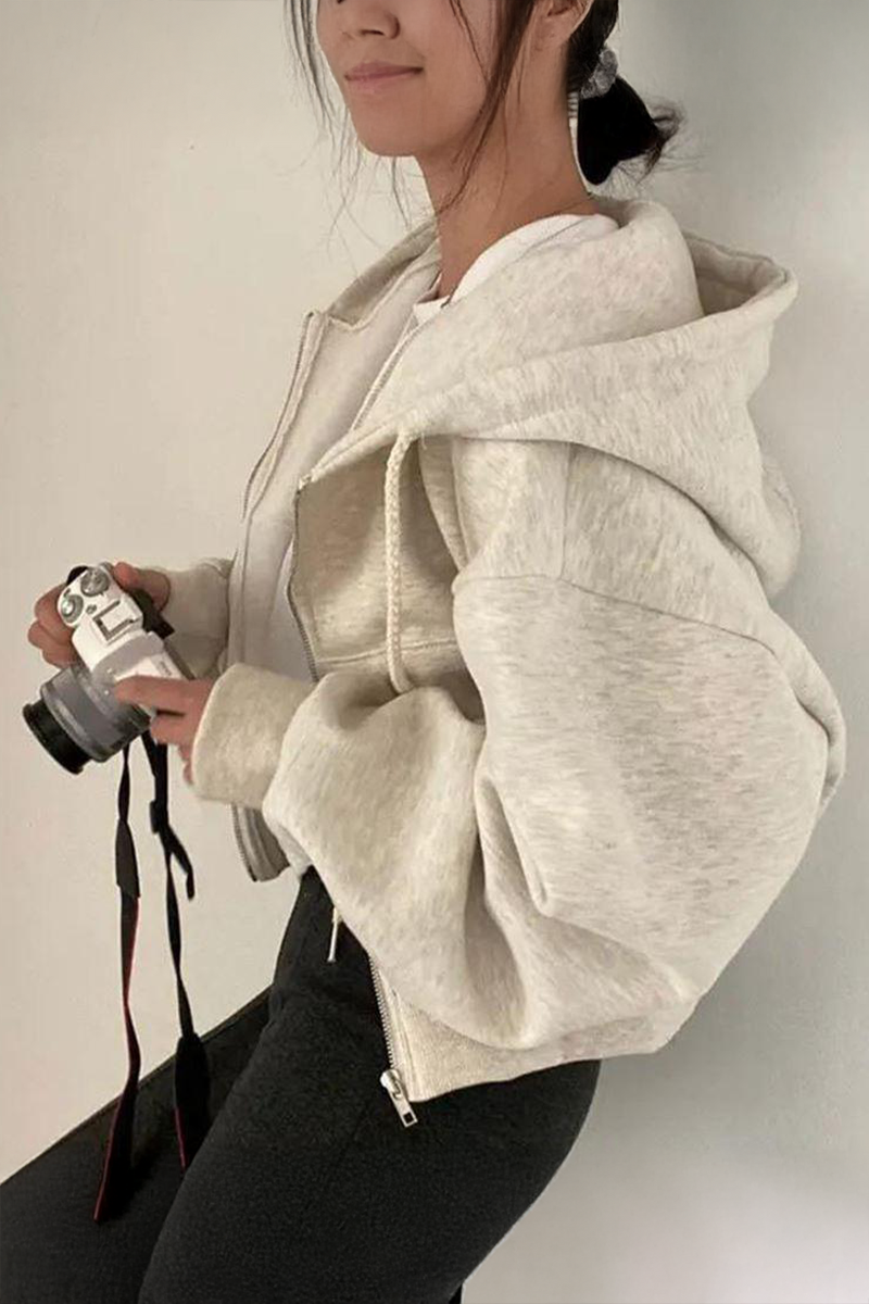 Kar Melanj Crop Top Kalın Kumaş Kapüşonlu Unisex Hırka 