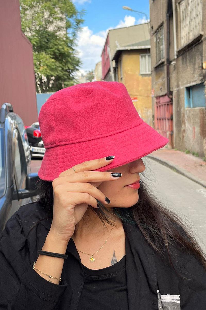 Kışlık Pembe Unisex Bucket Şapka