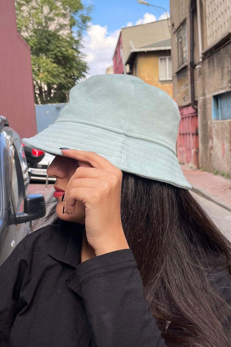 Kışlık Tozlu Mavi Unisex Bucket Şapka