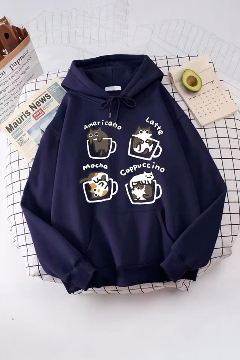 Laciert Coffe Cats Y2K Kapüşonlu Unisex Sweatshirt