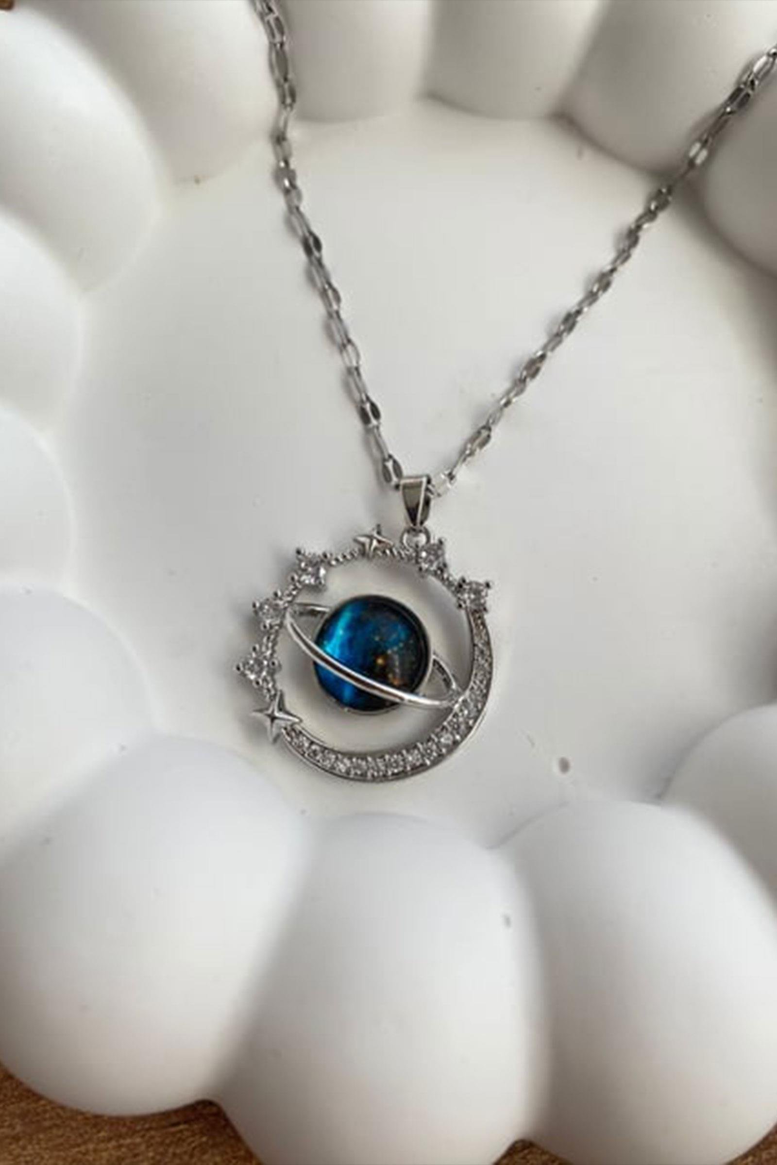 Lacivert Gezegen Star Taşlı Kolye