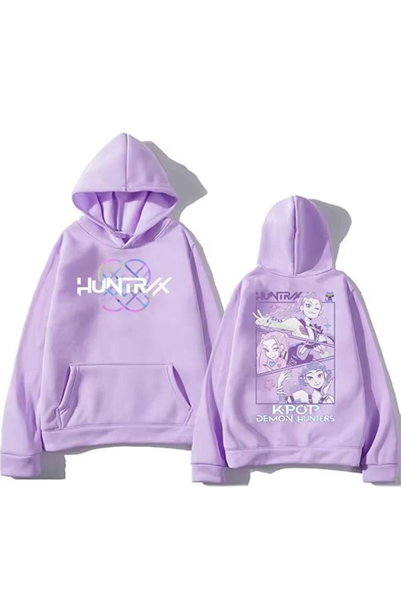 Lila Anime Huntxx Kpop Demon Hunters Collage Y2K Kapüşonlu Unisex Sweatshirt
