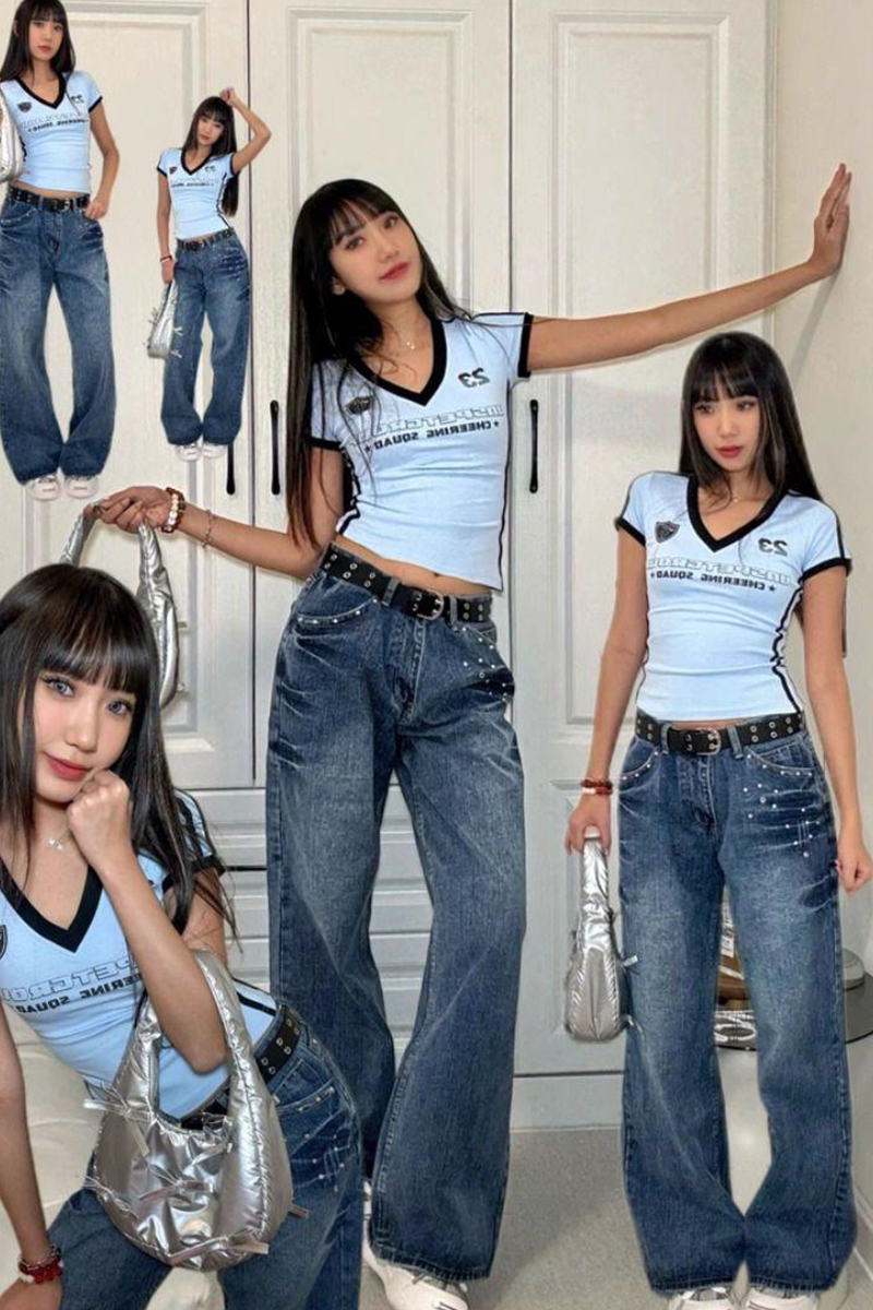 Mavi 23 Unspetgroup Y2K Kısa Kollu Crop