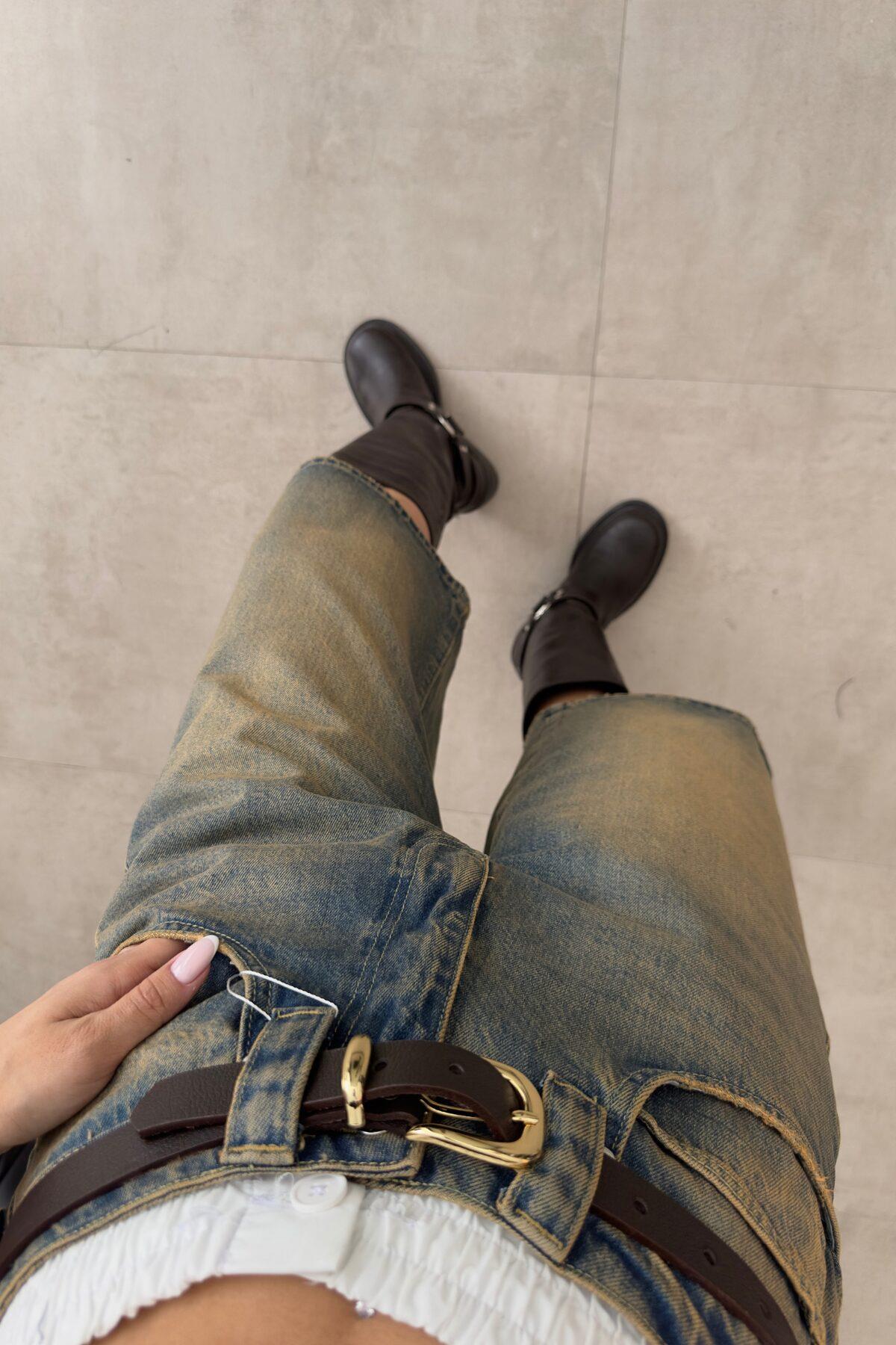 Mavi Vintage Kahverengi Taşlanmış Yıkamalı Retro Kısa Paçalı Kot Şortolon