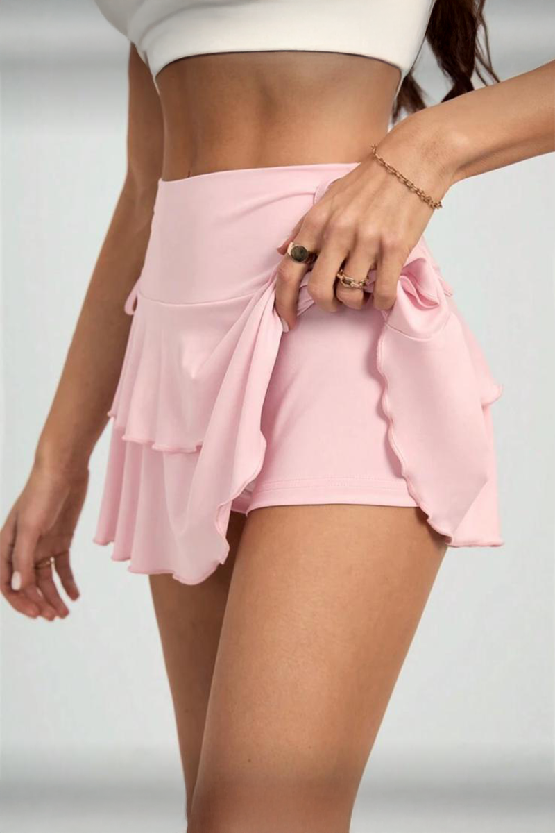 Pembe Büzgülü Skort Şortlu Y2K Etek