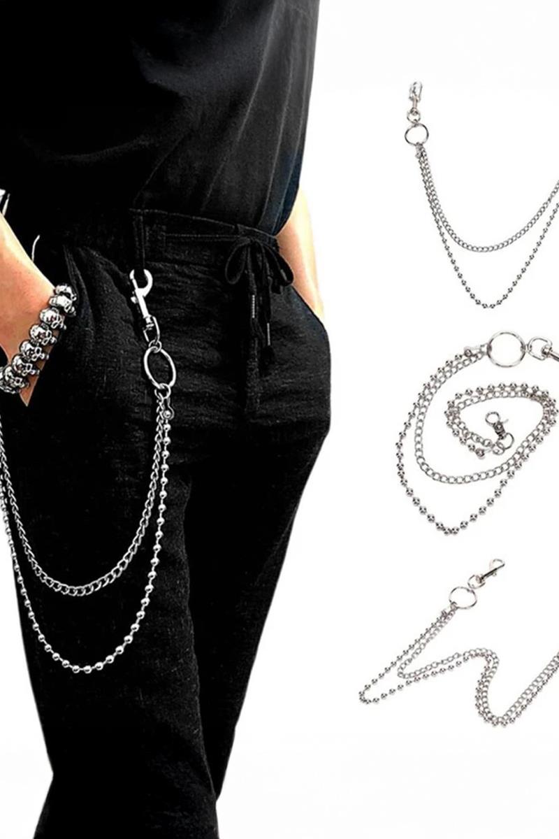 Silver 2 Zincirli Silver Boncuk Detaylı Gotik Pantolon Zinciri