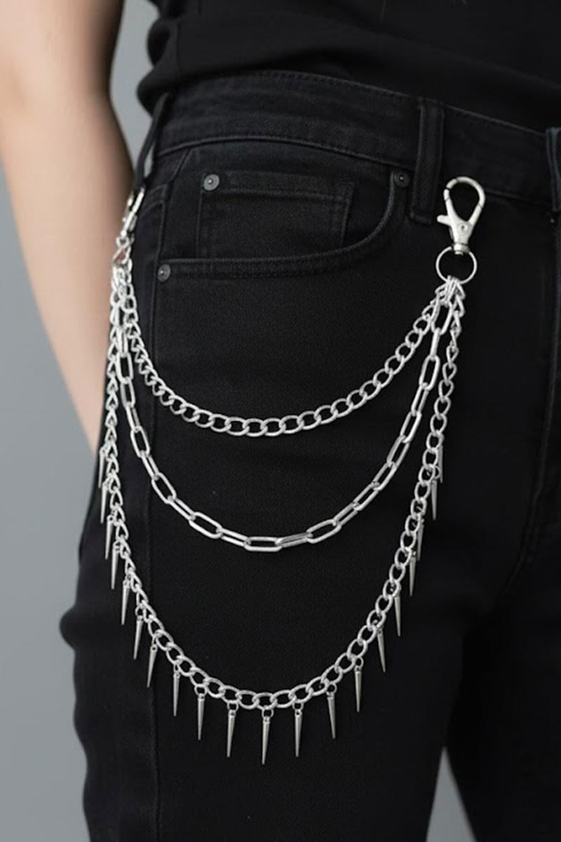 Silver 3 Zincir Dikenli Gotik Pantolon Zinciri 