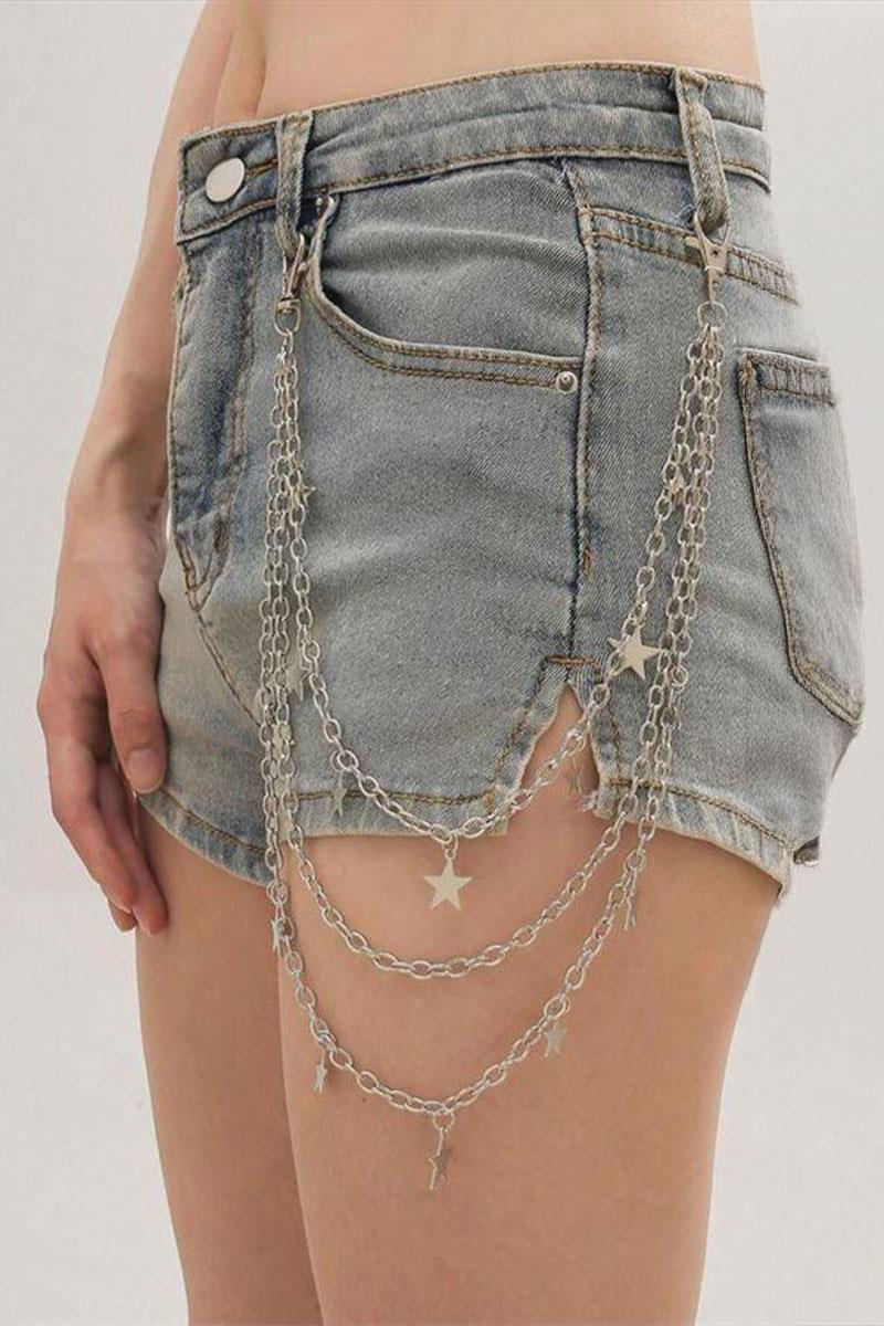 Silver Basic Yıldız Detaylı Üçlü Pantolon Zinciri