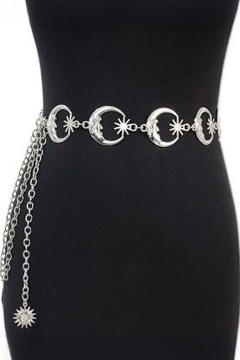 Silver Gotik Ay ve Güneş Detaylı Zincir Kemer 