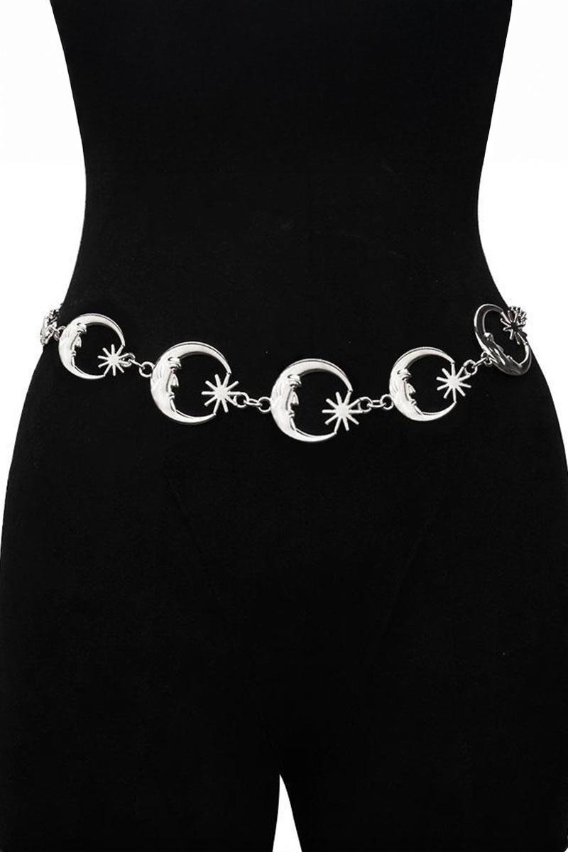 Silver Gotik Ay ve Güneş Detaylı Zincir Kemer 
