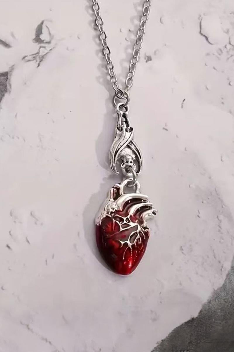Silver Gotik Kalp ve Yarasa Kolye