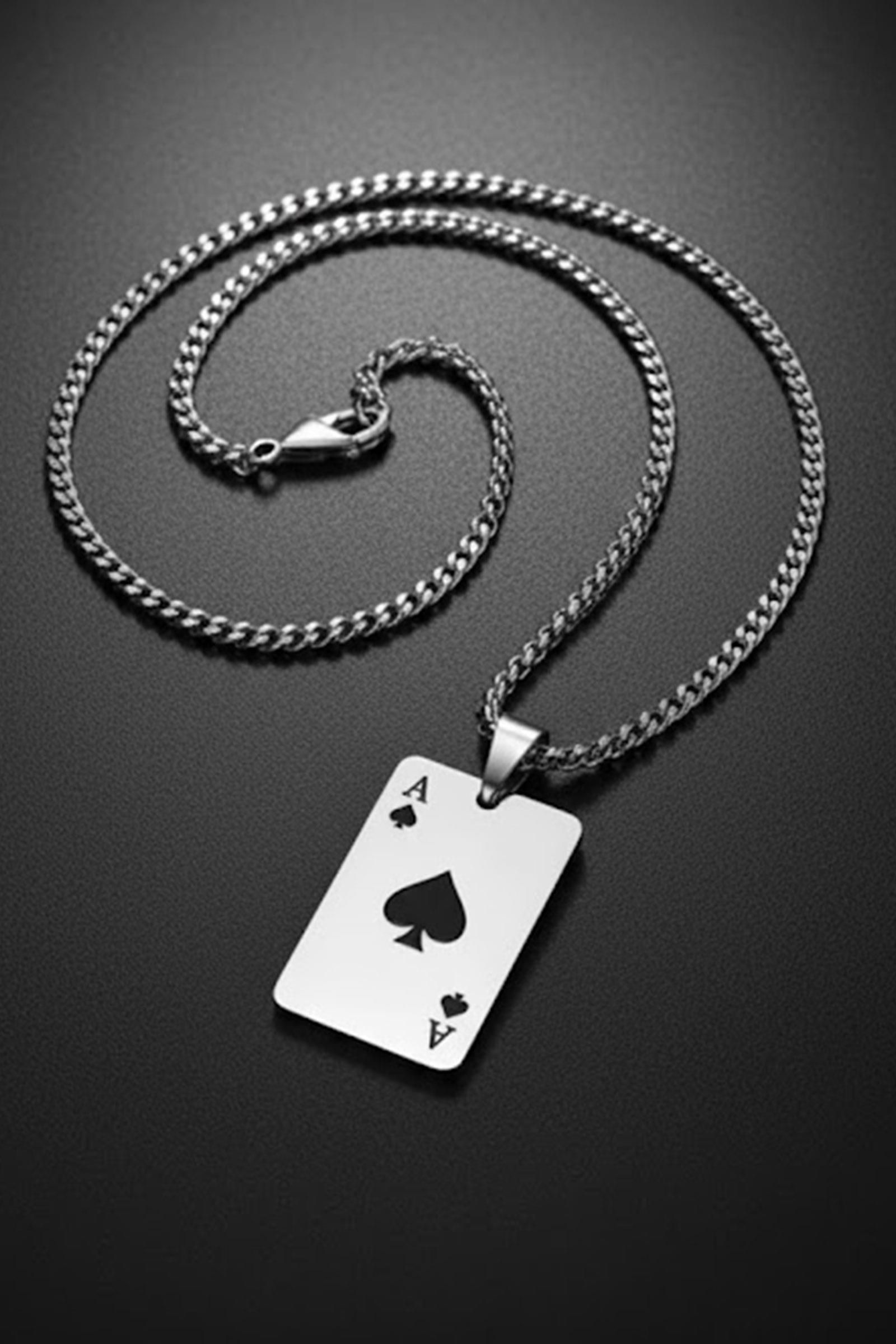 Silver Maça Ası Zincirli Kolye