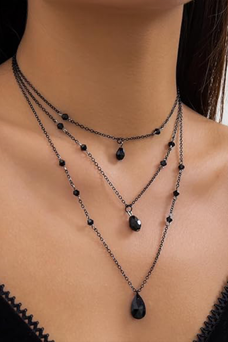 Siyah 3 Sıralı Siyah Kristal Kolye