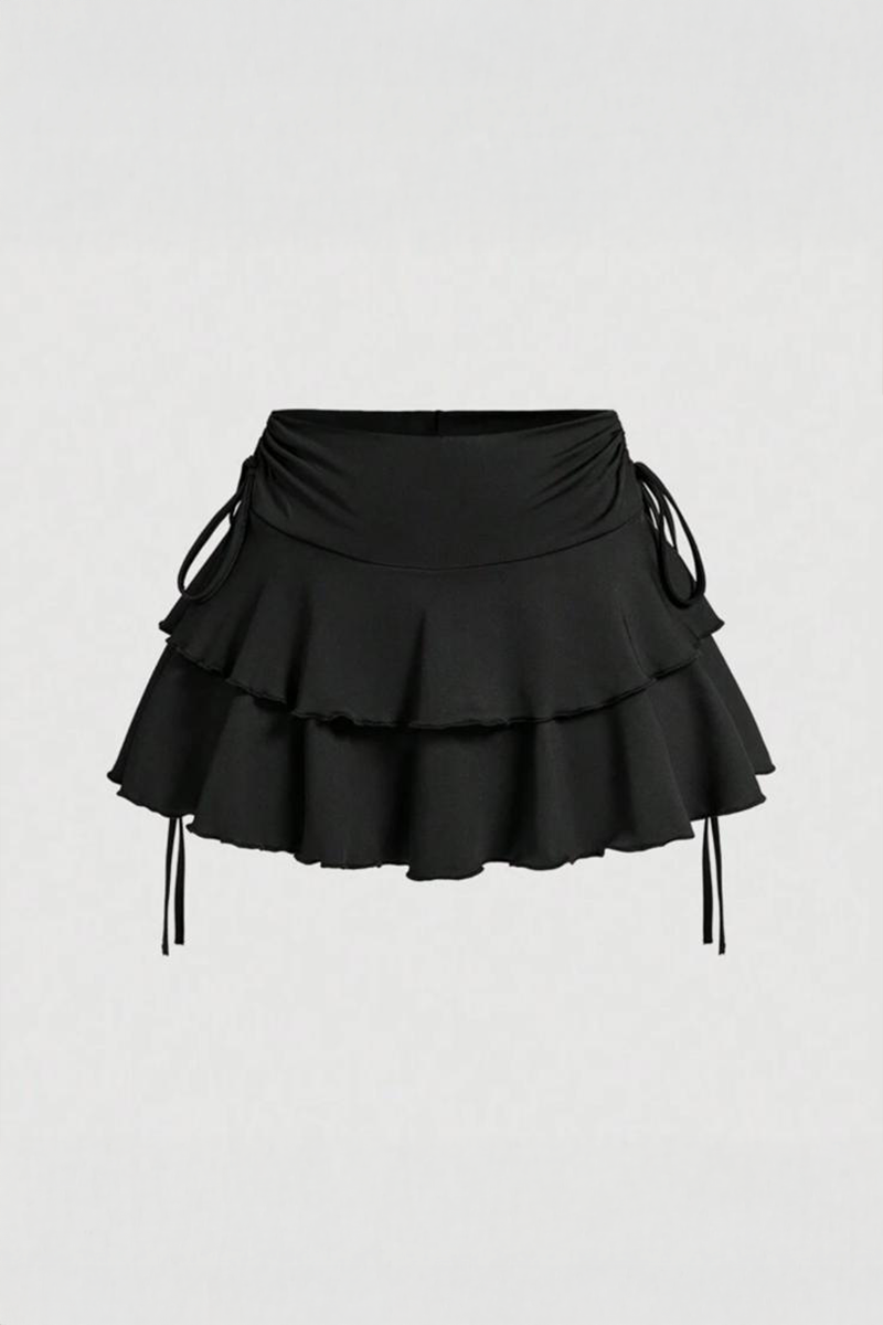 Siyah Büzgülü Skort Şortlu Y2K Etek