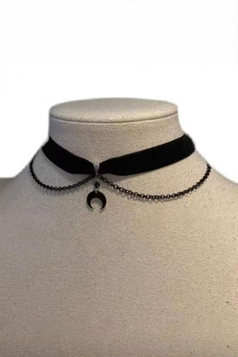 Siyah Gotik Hilal Ay Figürlü Kadife Tasma