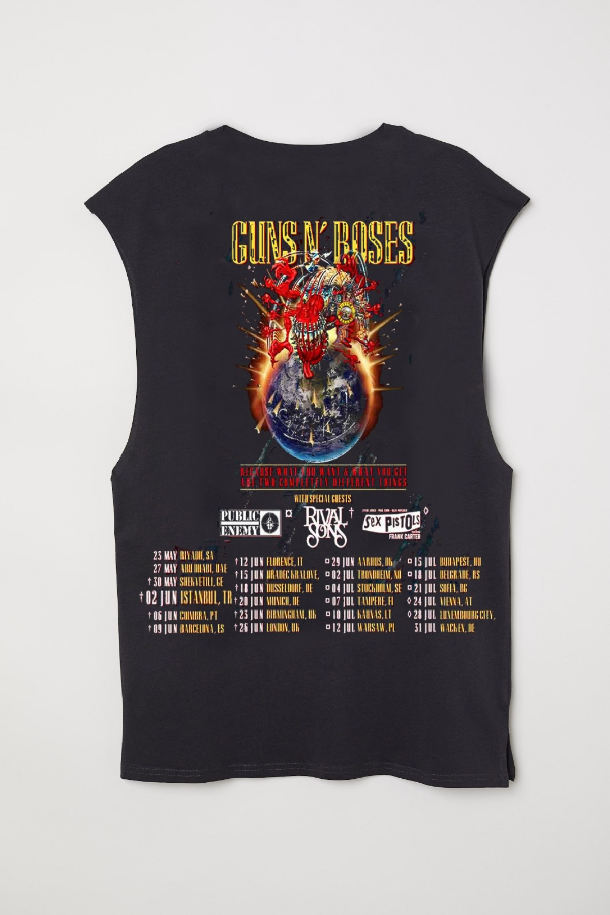 Siyah Guns N Roses European And Middle East Tour 2025 Kolsuz Unisex T-shirt