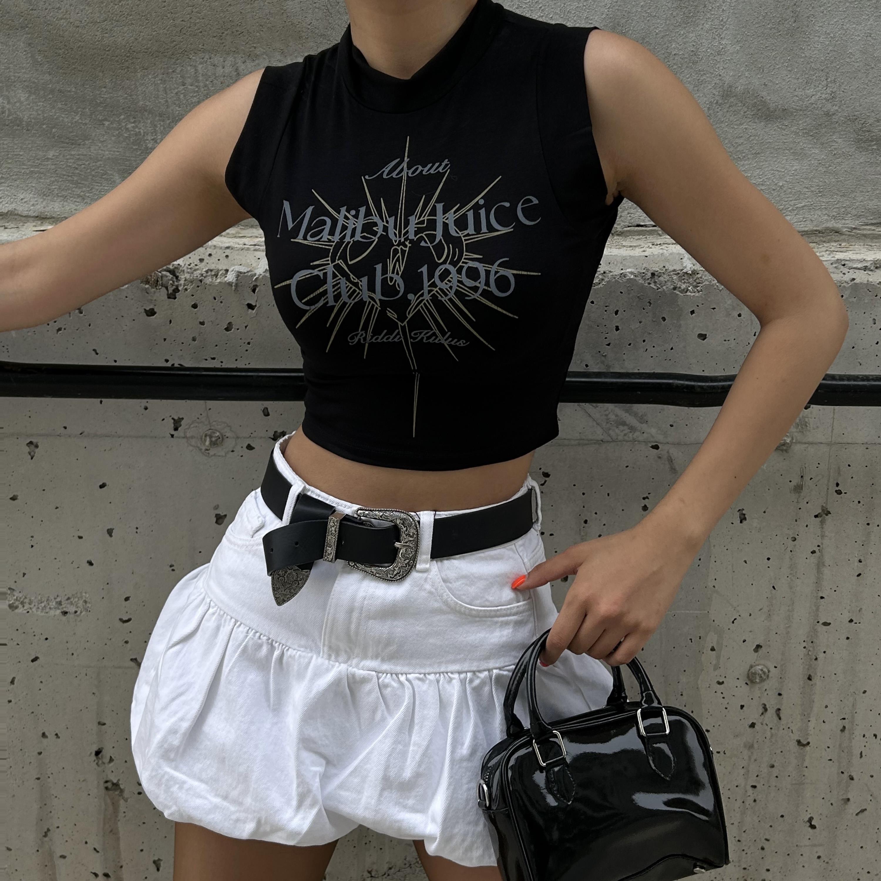 Siyah Heart Malibu Juice Club Kolsuz Crop