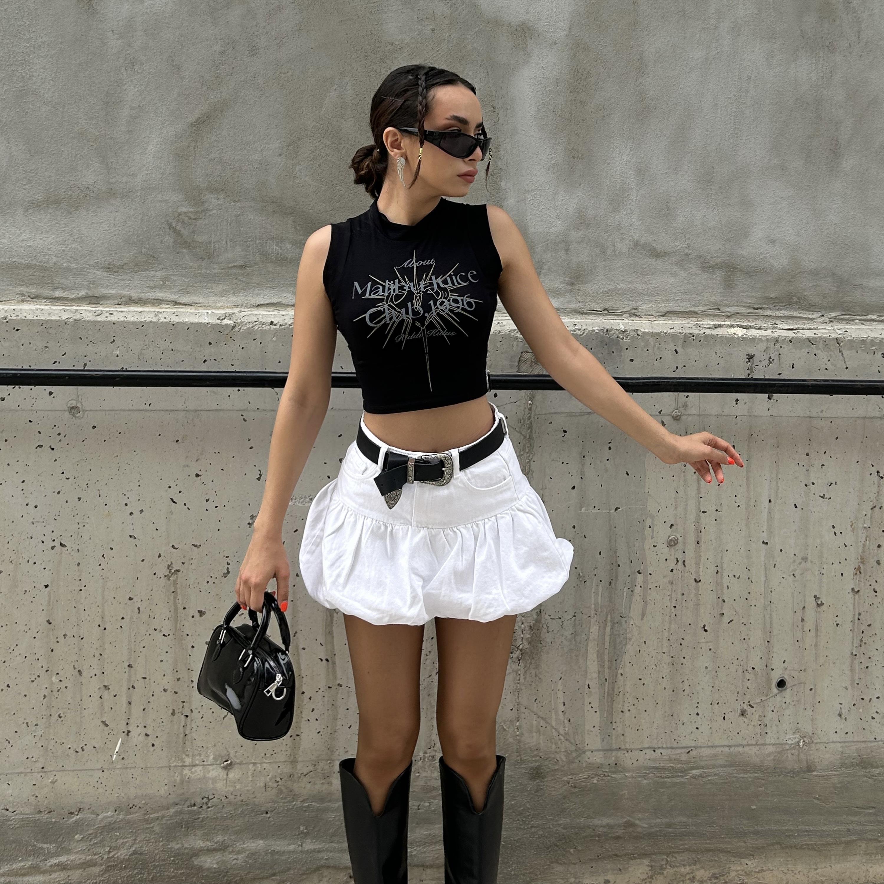 Siyah Heart Malibu Juice Club Kolsuz Crop