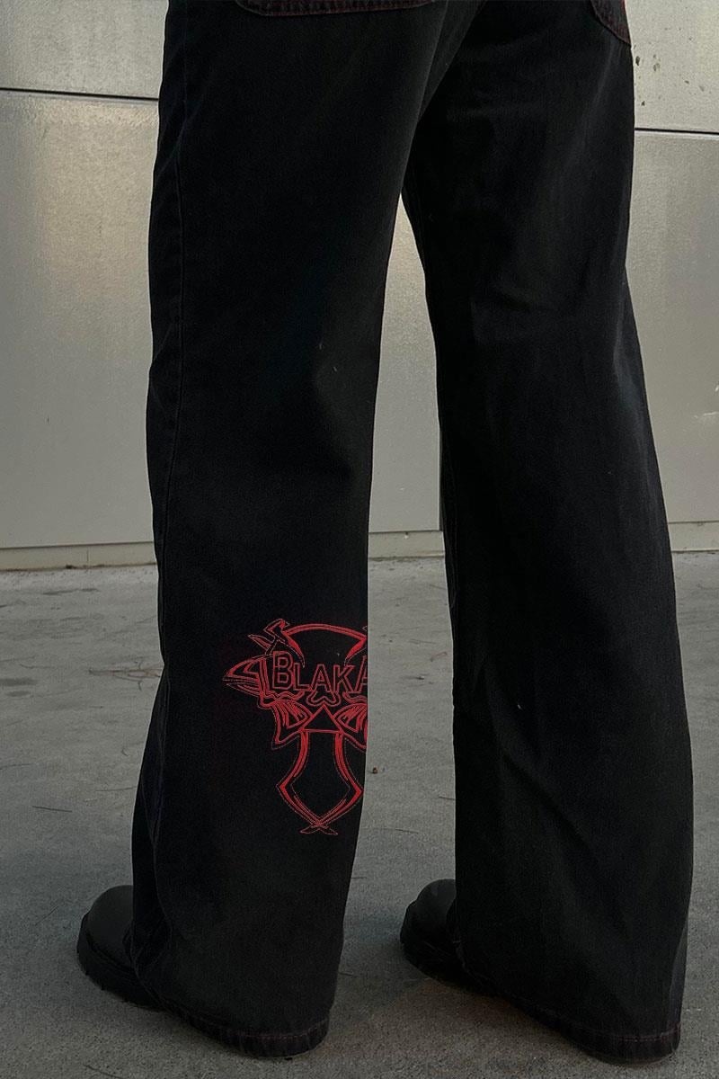 Kırmızı Nakışlı Skeleton The Best And Hardcore Jean Pantolon