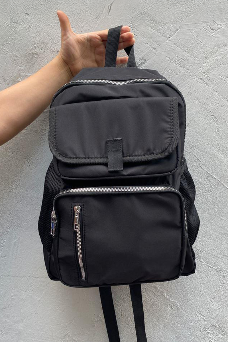 Siyah - Siyah Dört Gözlü Suluk Bölmeli Sırt Çantası