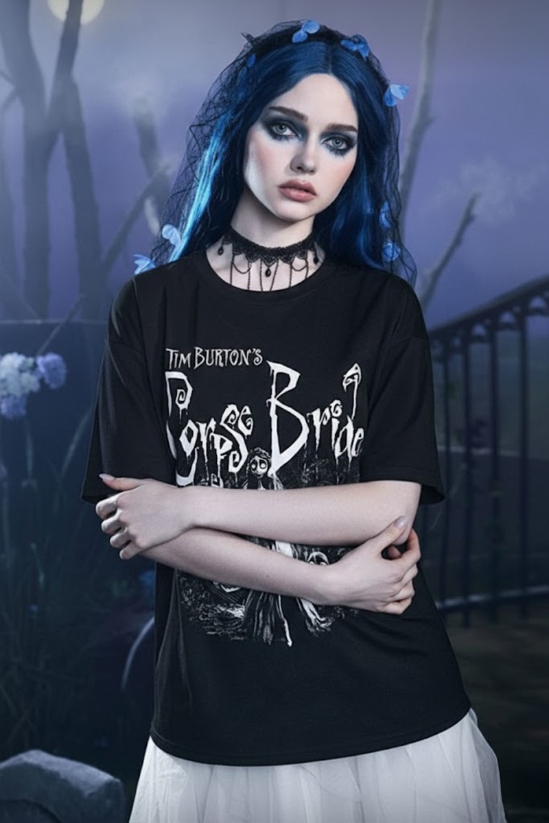 Siyah Tim Burton Corpse Bride Gotik Y2K Unisex T-Shirt