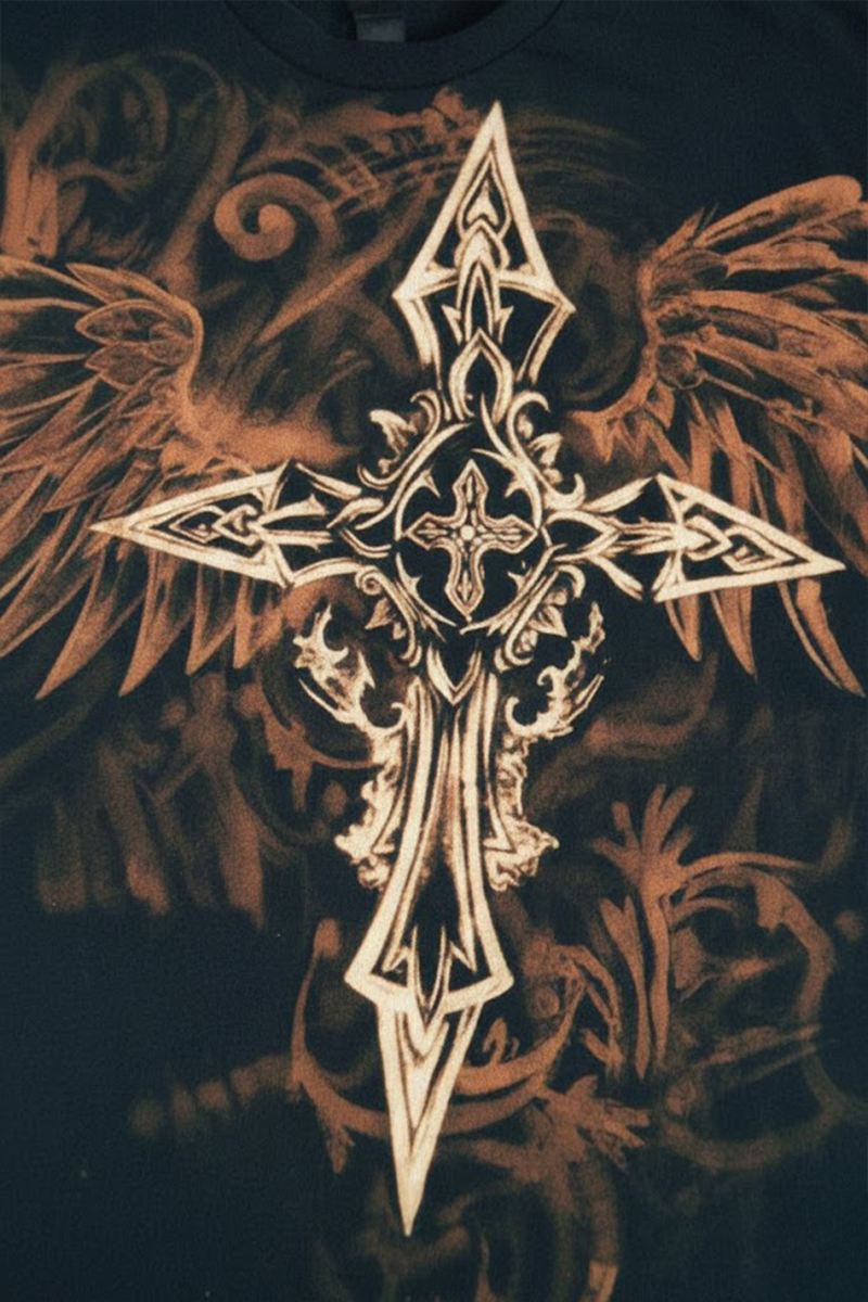 Siyah Vintage Aesthetic Winged Cross Y2K Unisex T-Shirt