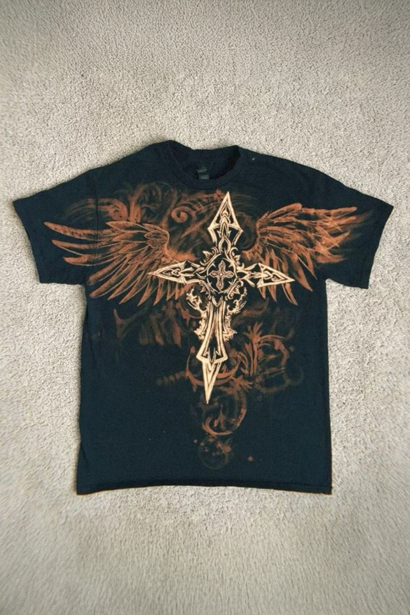 Siyah Vintage Aesthetic Winged Cross Y2K Unisex T-Shirt