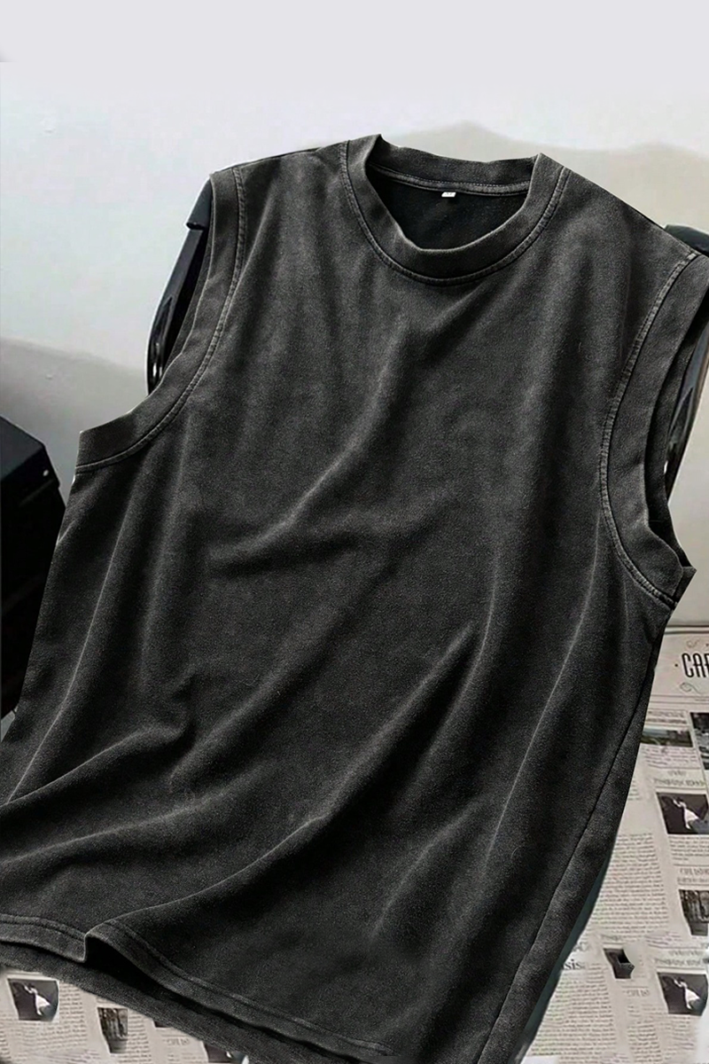 Siyah Yıkamalı Harajuku Kolsuz Unisex Kolsuz T-shirt